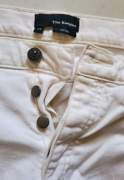 THE KOOPLES Jeans Womens W 29 L 30 Fitted White Stretch Denim Skull Detail