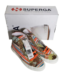 SUPERGA Hi Top Trainers Canvas Womens Uk 5.5 Eu 39 Hawaii Green Orange Rrp £140