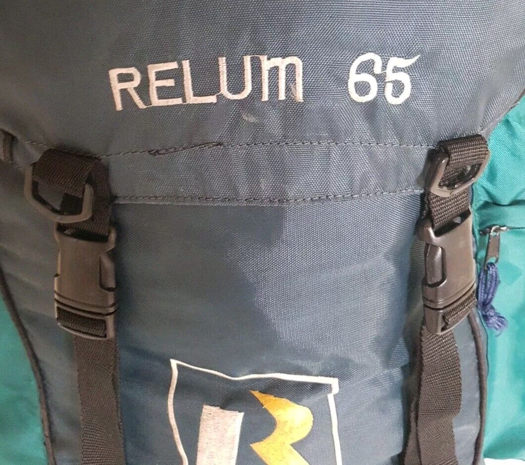 RELUM Rucksack Backpack 65L Adjustable Waterproof Blue Green