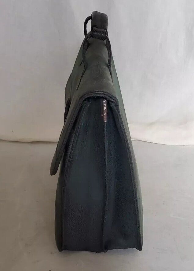 Vintage Satchel Laptop Bag British Racing Green Pebbled Nubuck Leather 1990's
