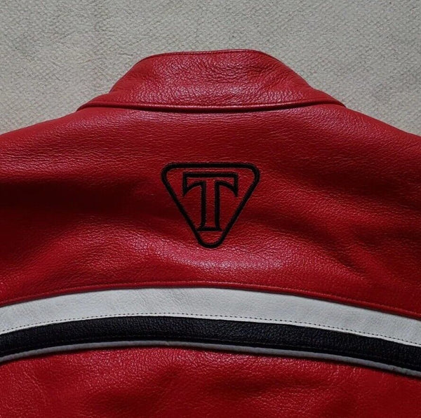 Triumph Leather Biker Jacket Mens S Cafe Racer Red Black White RRP £425