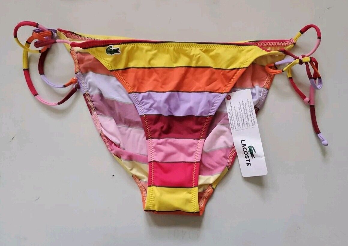 LACOSTE Bikini Swimsuit 2 Piece Halter Neck Size M Striped New With Pouch
