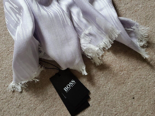 HUGO BOSS Womens Pashmina Scarf Shawl Cashmere Wool White Lilac Rrp £189