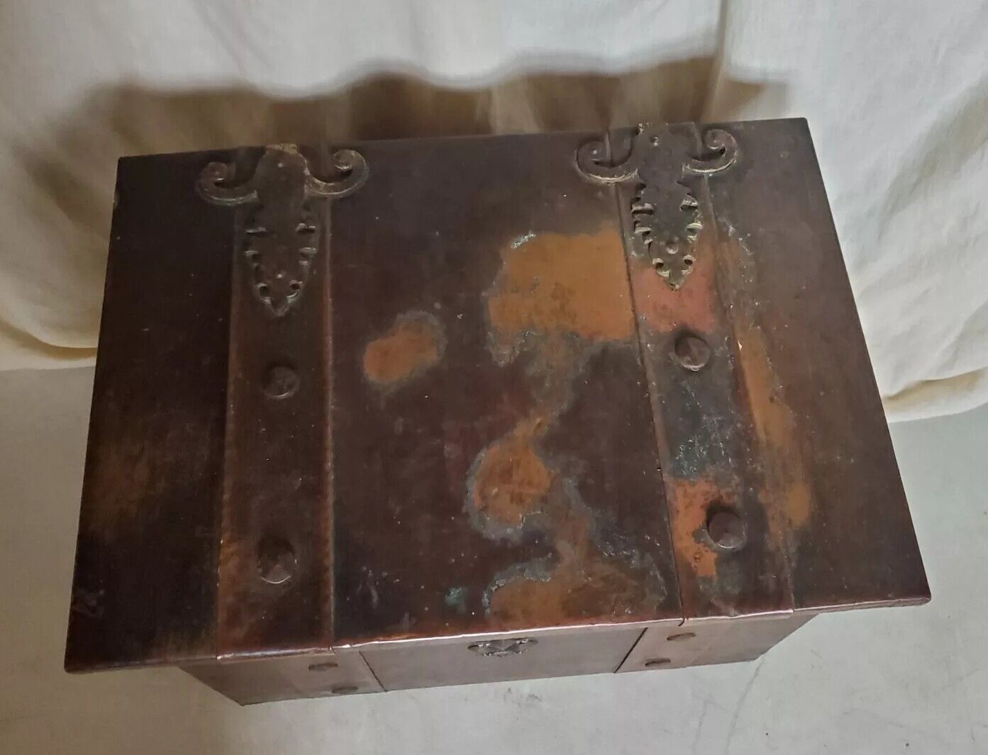 Antique Vintage Trunk Chest Copper Over Wood Mid Size Bespoke UK 1830's