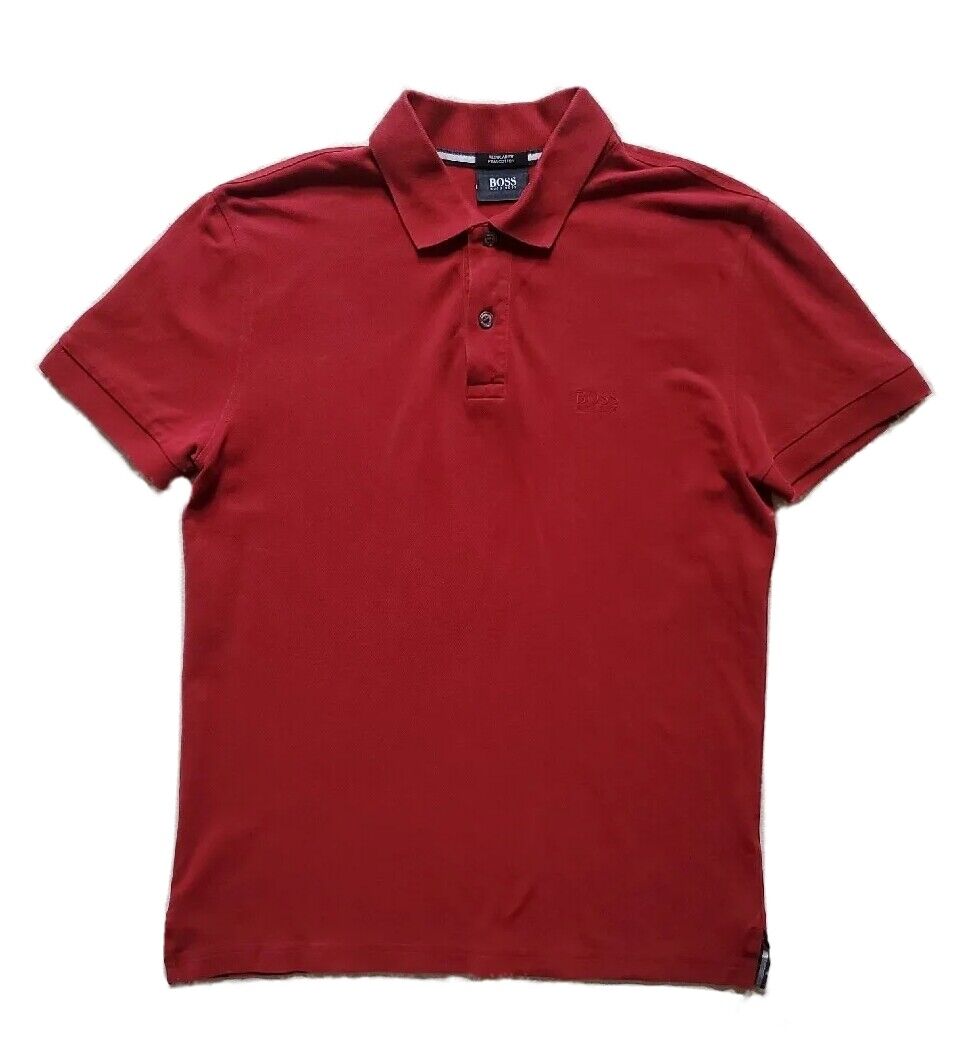 HUGO BOSS Polo Shirt Red Mens S Big Logo