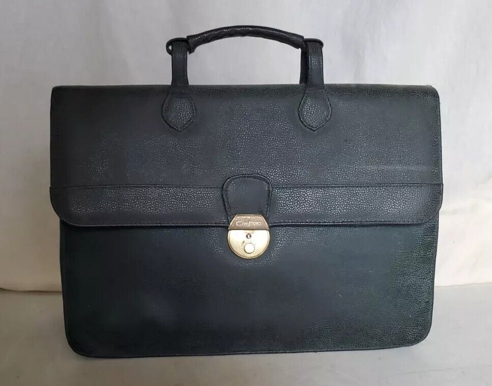 Vintage Satchel Laptop Bag British Racing Green Pebbled Nubuck Leather 1990's