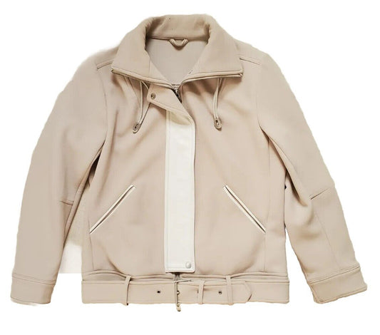 J LINDBERG Biker Jacket Coat Mens S Skylar Scuba Crepe Sand Lamb Leather Trim
