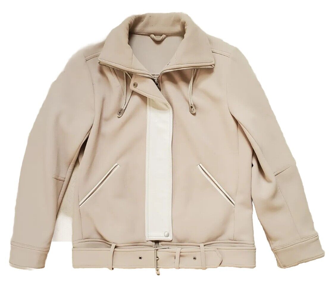 J LINDBERG Biker Jacket Coat Mens S Skylar Scuba Crepe Sand Lamb Leather Trim