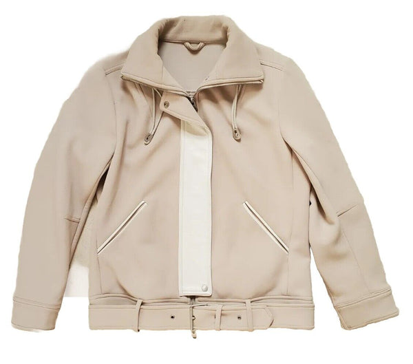 J LINDBERG Biker Jacket Coat Mens S Skylar Scuba Crepe Sand Lamb Leather Trim