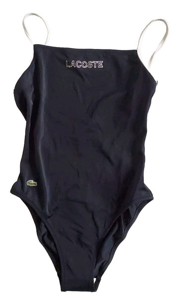 LACOSTE Swimming Costume Swimsuit 1 Piece Black Spellout Size XS New With Pouch