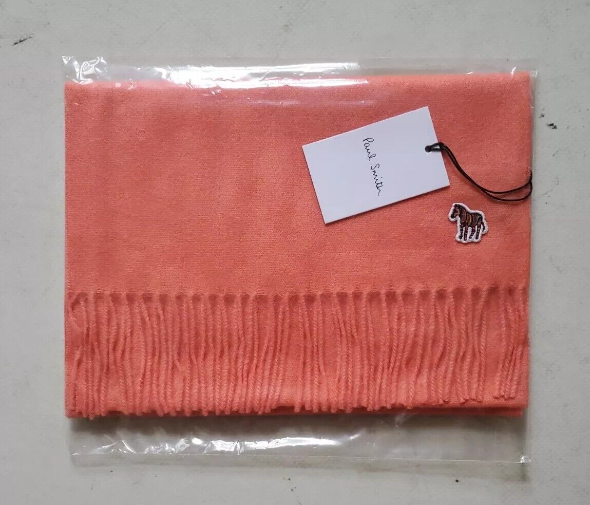 PAUL SMITH Scarf Zebra Salmon Pink Pure Lambswool Made in UK