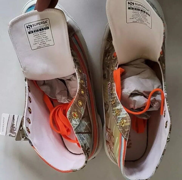 SUPERGA Hi Top Trainers Canvas Womens Uk 5.5 Eu 39 Hawaii Green Orange Rrp £140
