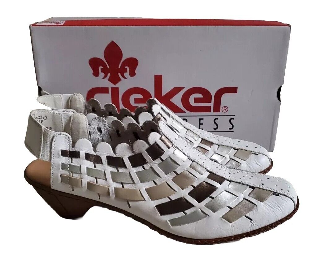 RIEKER Womens Low Heeled Shoes White Leather 46778 Size Uk 8 Eu 42