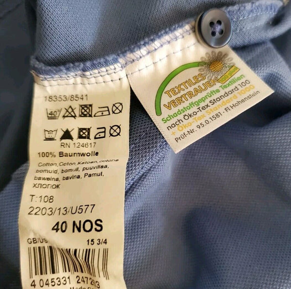 ETERNA Polo Shirt Mens M Comfort Fit Azure Blue Cotton Gingham Trim Worn Once
