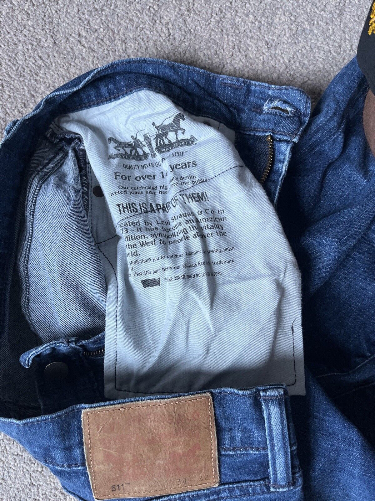 LEVIS 511 JEANS Mens W 34 L 32 vintage blue denim red tab regular fit A112