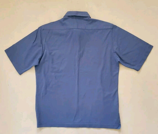 ETERNA Polo Shirt Mens M Comfort Fit Azure Blue Cotton Gingham Trim Worn Once
