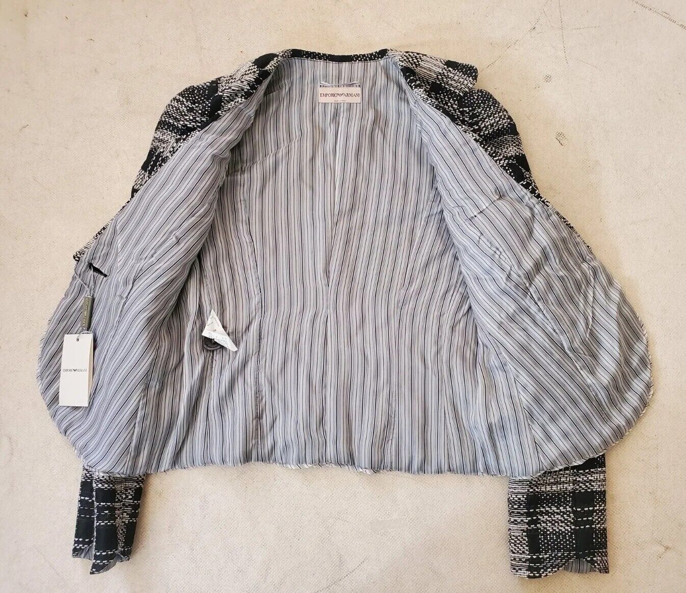 Emporio Armani Blazer Jacket Womens UK 6 EU 38 Black White Wool Blend Italy