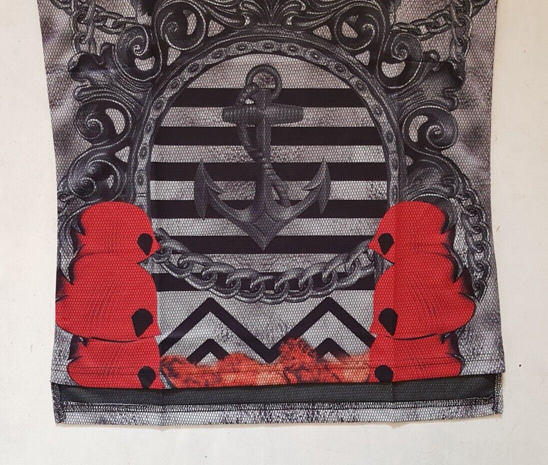 Designer Vest T Shirt Mens XXL Italian Black Anchor Cotton Lycra Stretch