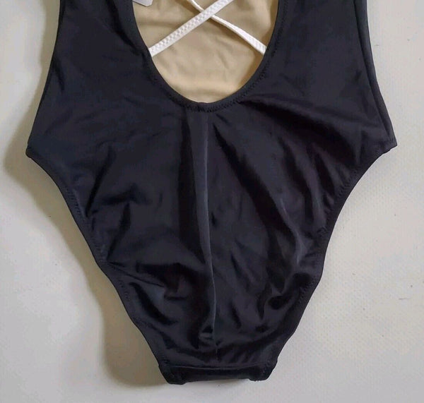LACOSTE Swimming Costume Swimsuit 1 Piece Black Spellout Size XS New With Pouch