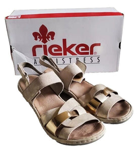 RIEKER Womens Sandals Gold Leather  659L5 Size Uk 8 Eu 42 - Only Worn Once Mint