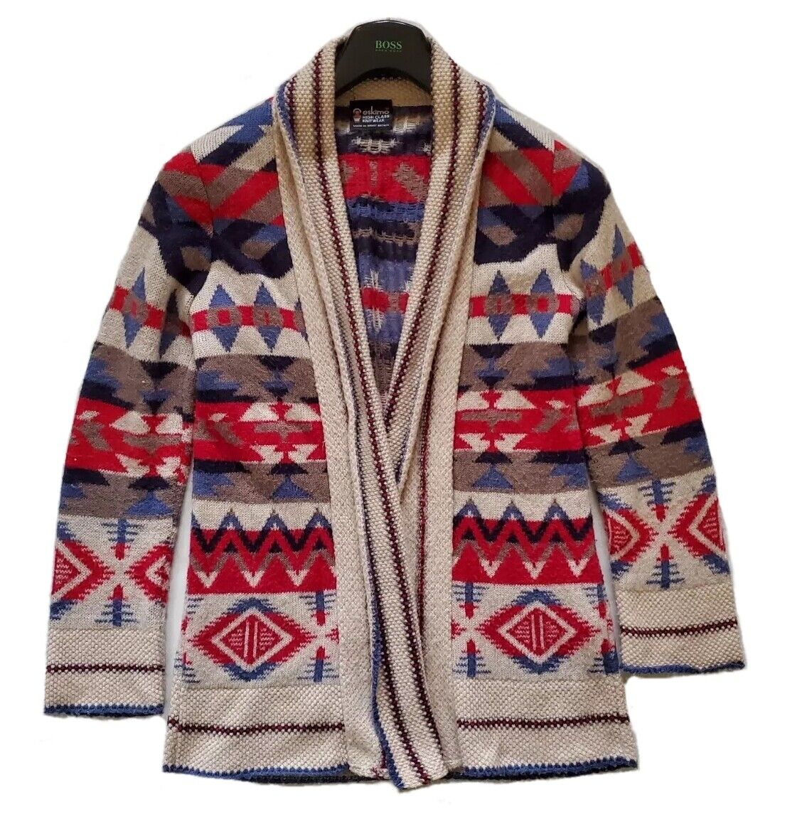 Vintage Handknit Cardigan Womens S By Eskimo Y2k Jacquard Coat