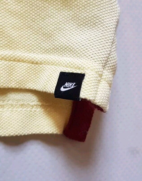 NIKE Sportswear Polo Shirt Mens L Yellow Cotton Burgundy Trim New With Tags