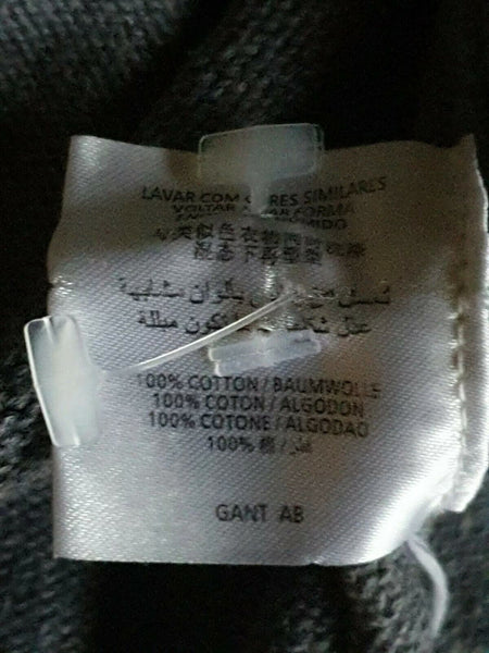 GANT Jumper Sweater Mens S Reg Fit Charcoal Grey Cotton V Neck
