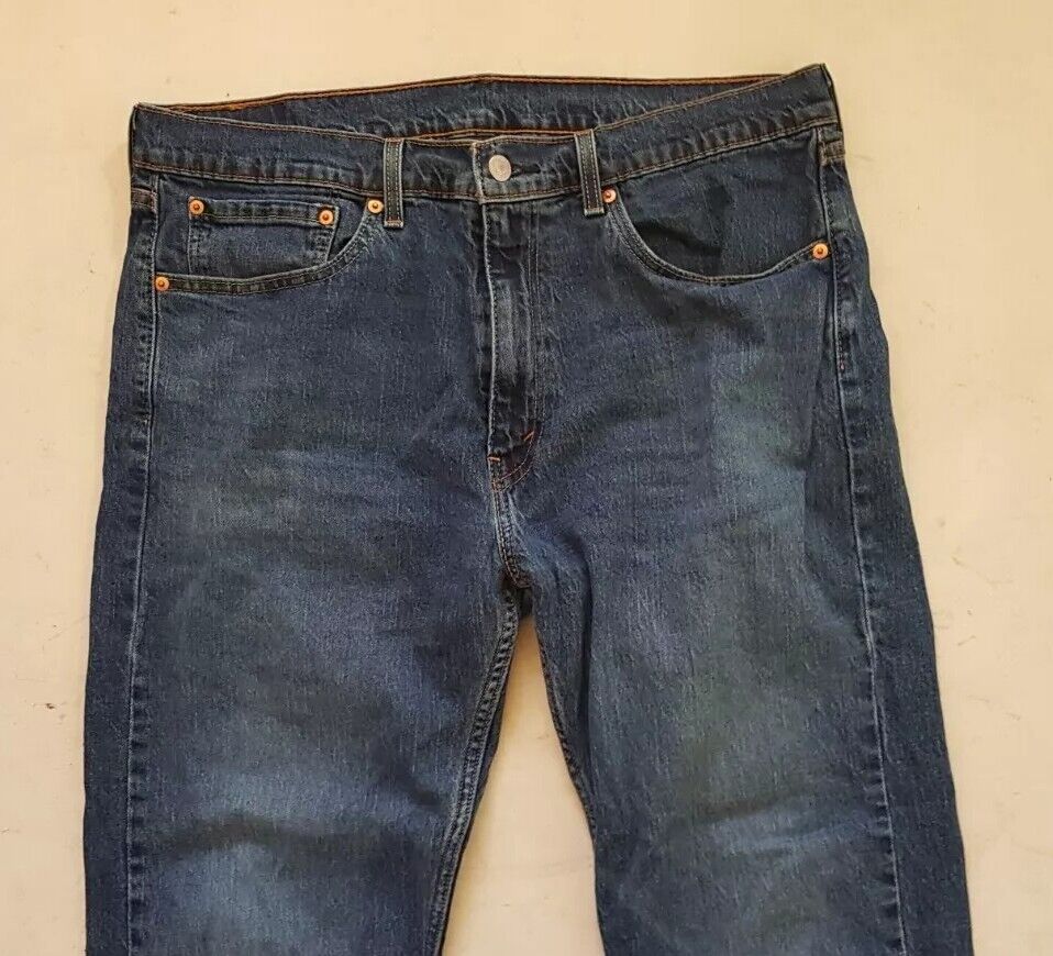 LEVIS 505 Jeans Mens W 36 L 32 Vintage Blue Stretch Denim Red Tab Regular Fit