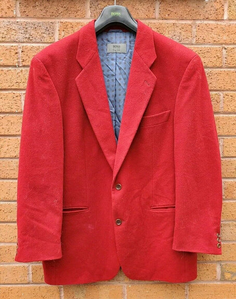 Vintage HUGO BOSS Blazer Jacket Mens 44 Cashmere Wool Scarlet Red Easy Line 80's