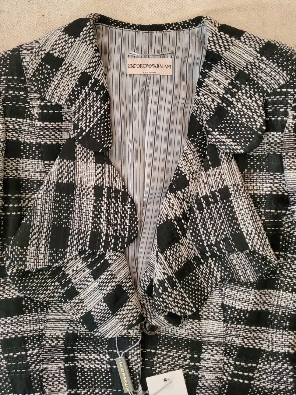Emporio Armani Blazer Jacket Womens UK 6 EU 38 Black White Wool Blend Italy