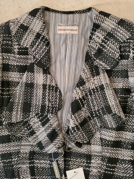 Emporio Armani Blazer Jacket Womens UK 6 EU 38 Black White Wool Blend Italy