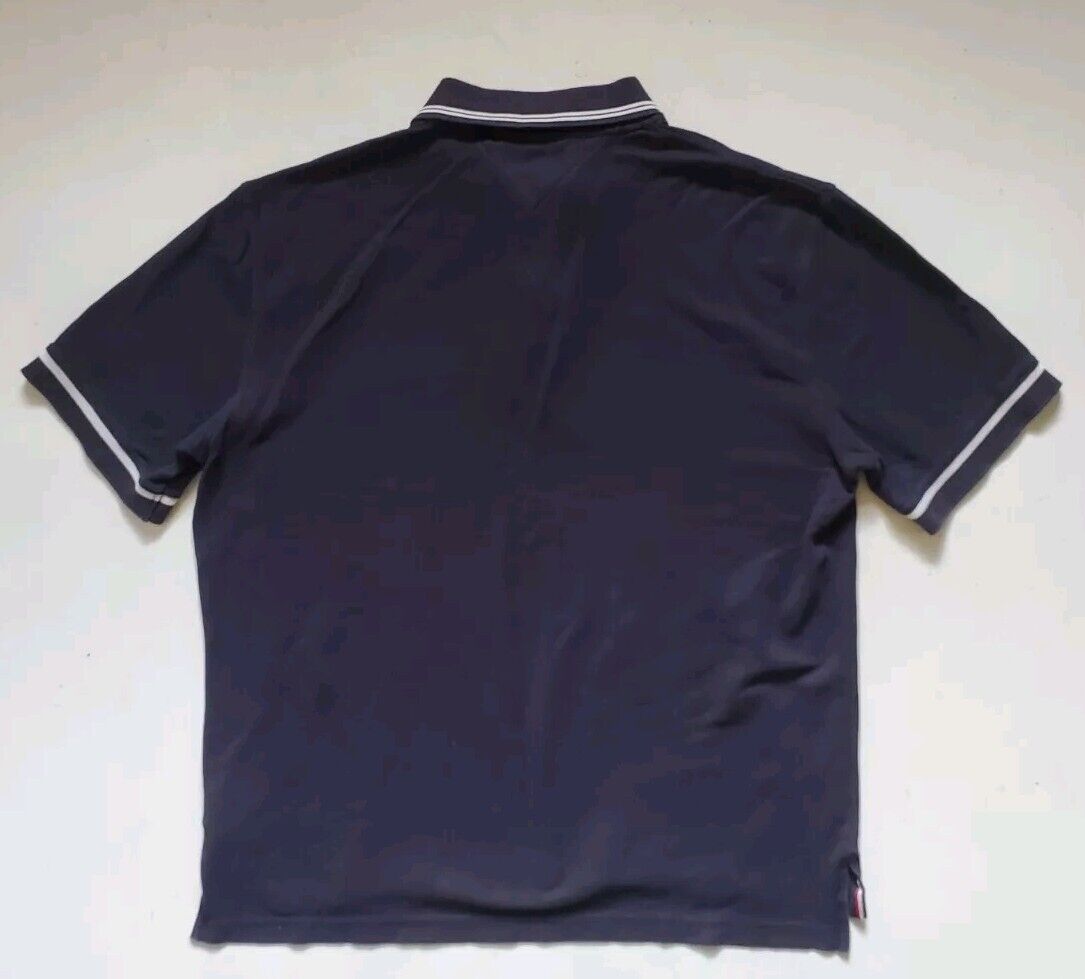 Vintage TOMMY HILFIGER Polo Shirt Mens L Casual Fit Navy Blue Signature Logo 90s