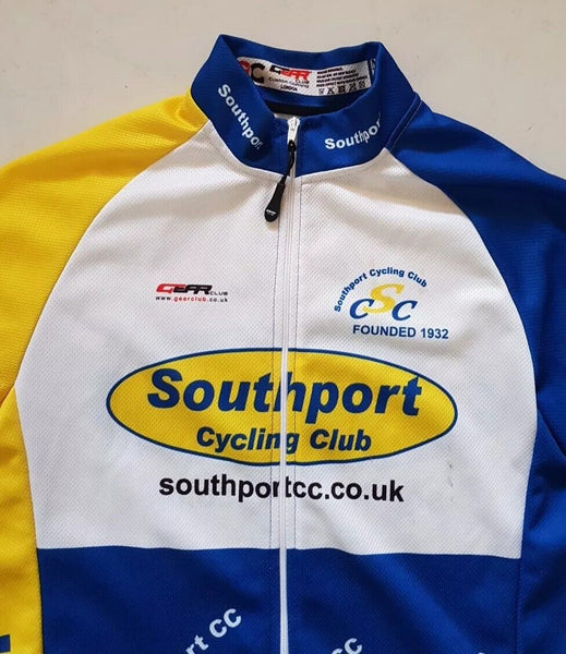 Southport Cycling Club Jersey Shirt Mens M Fitted Gear Club Full Zip Blue Yellow