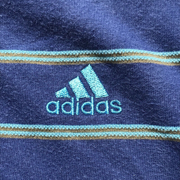 ADIDAS POLO SHIRT Womens S Sport Navy Blue Striped Cotton Regular Fit