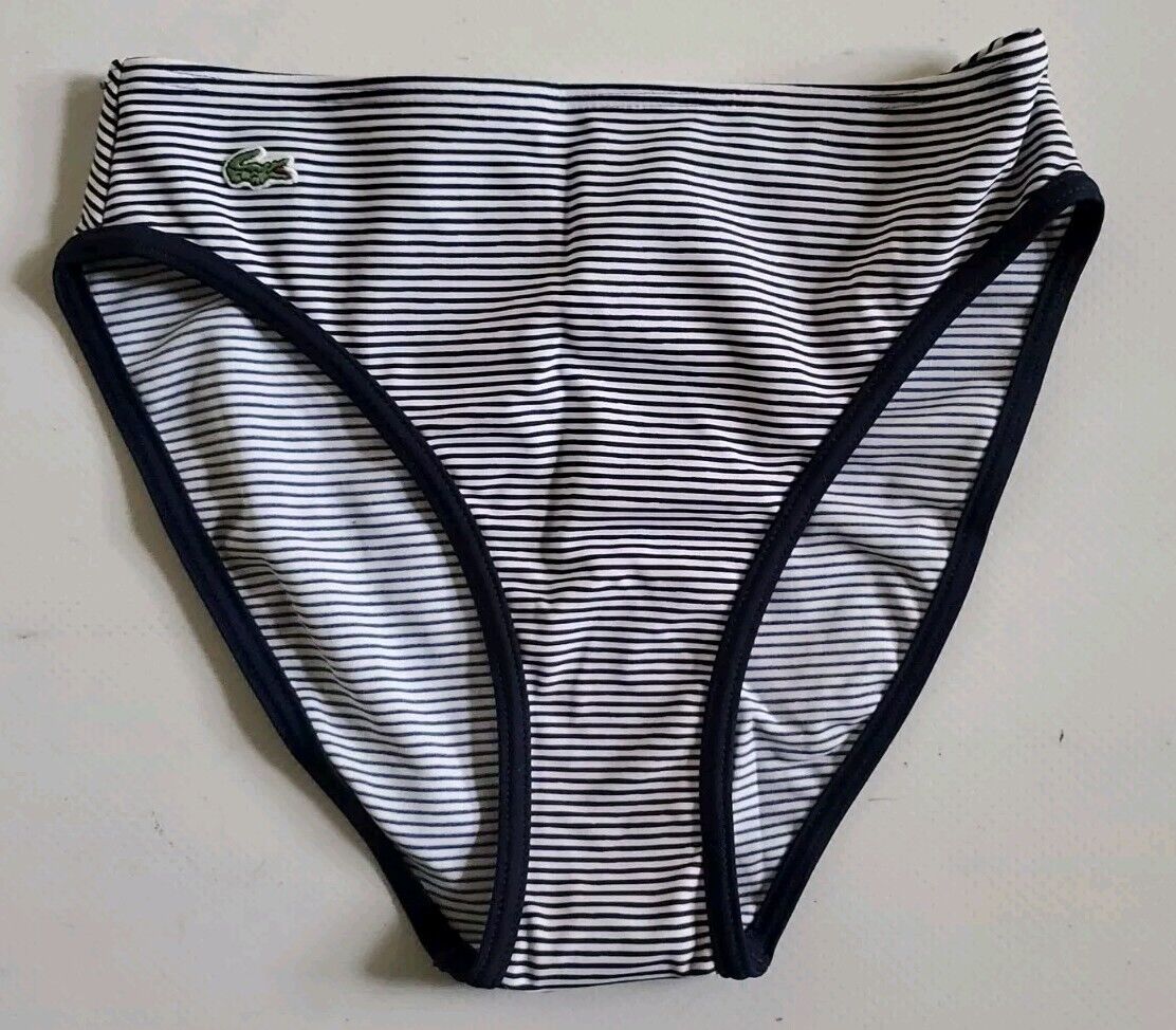 LACOSTE Bikini Swimsuit Marino 2 Piece Size XS Navy Blue Stripe New With Pouch