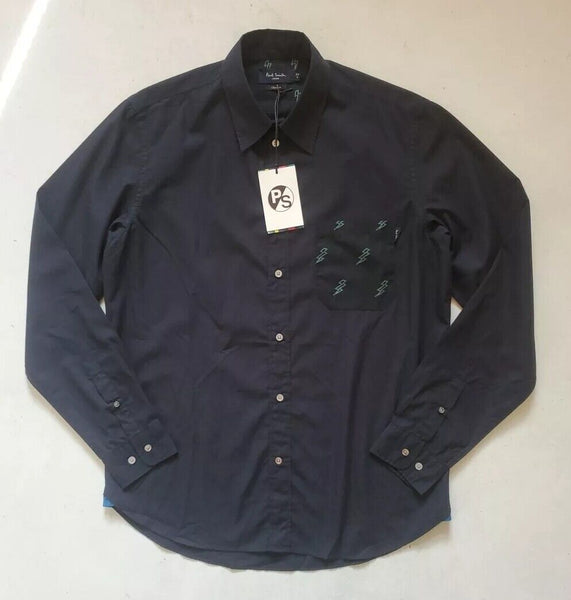 PAUL SMITH Shirt Mens M Classic Fit Blue Black Ziggy Lightning Bolt