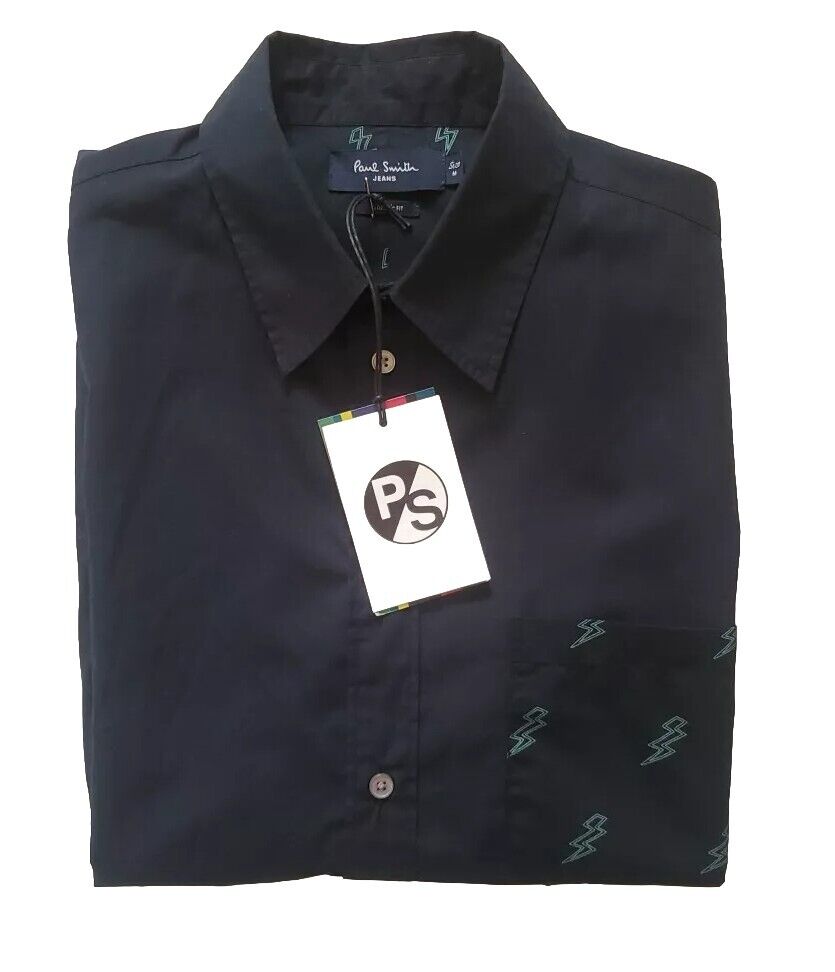 PAUL SMITH Shirt Mens M Classic Fit Blue Black Ziggy Lightning Bolt