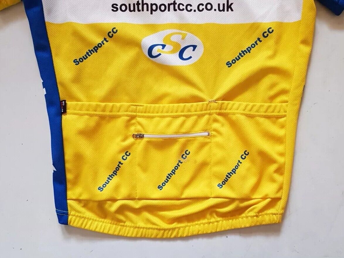 Southport Cycling Club Jersey Shirt Mens M Fitted Gear Club Full Zip Blue Yellow
