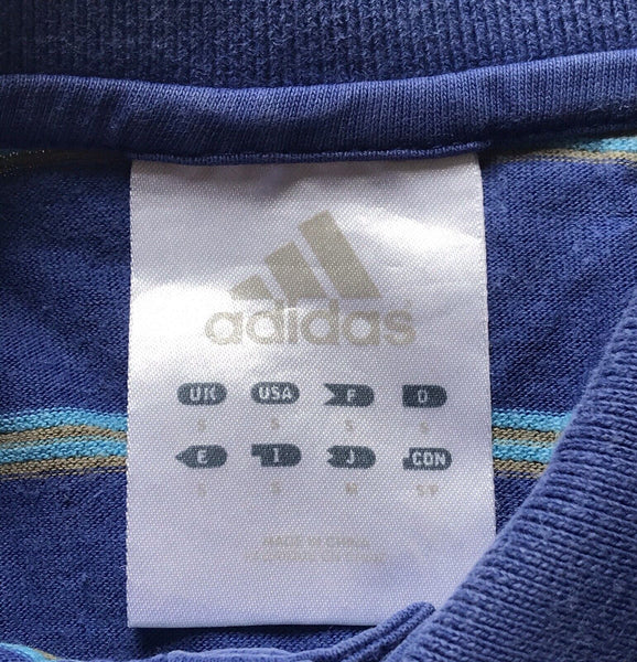ADIDAS POLO SHIRT Womens S Sport Navy Blue Striped Cotton Regular Fit