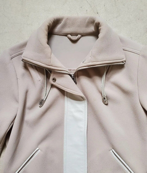 J LINDBERG Biker Jacket Coat Mens S Skylar Scuba Crepe Sand Lamb Leather Trim
