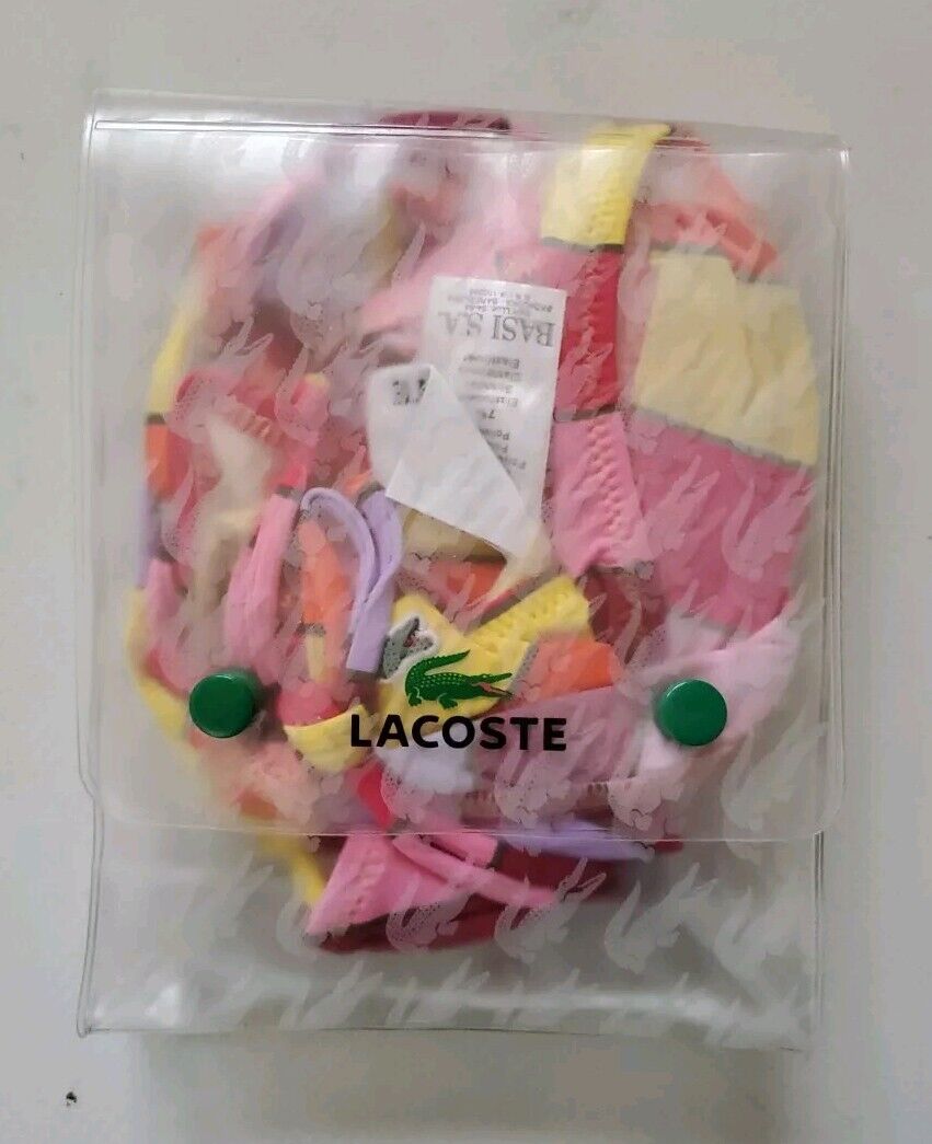 LACOSTE Bikini Swimsuit 2 Piece Halter Neck Size M Striped New With Pouch