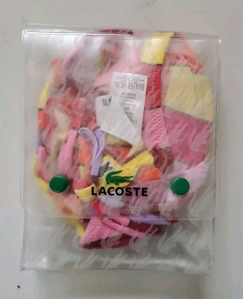 LACOSTE Bikini Swimsuit 2 Piece Halter Neck Size M Striped New With Pouch