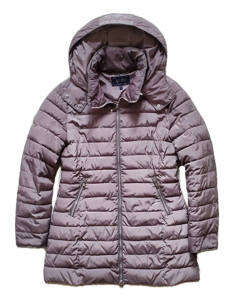 Armani Puffer Jacket Coat Womens UK 12 EU 44 Taupe Quilted Removable Hood