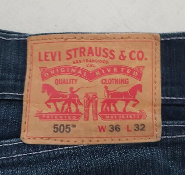 LEVIS 505 Jeans Mens W 36 L 32 Vintage Blue Stretch Denim Red Tab Regular Fit