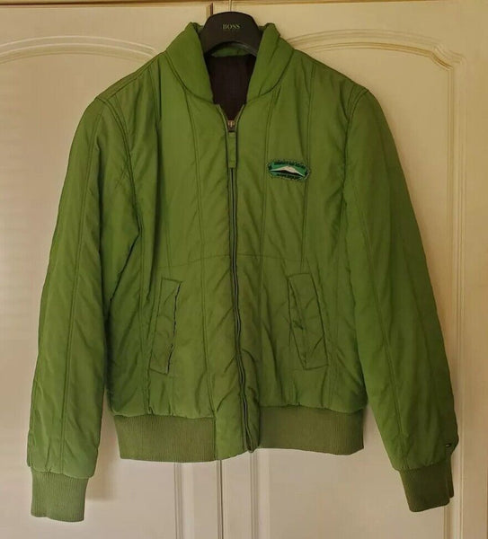 Vintage Tommy Hilfiger Jacket Y2K Mens L Padded Baseball Varsity Puffer Green