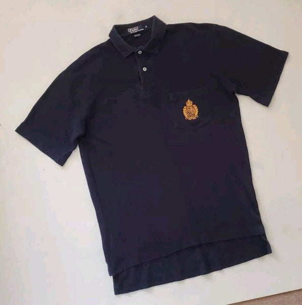 Vintage RALPH LAUREN Polo Shirt Men S Polo Club Gold Crest Navy Blue Made In USA