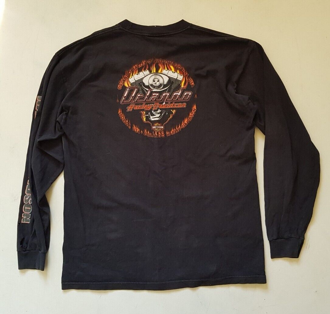 HARLEY DAVIDSON Tshirt Mens XL Black Vintage 90s Orlando Florida