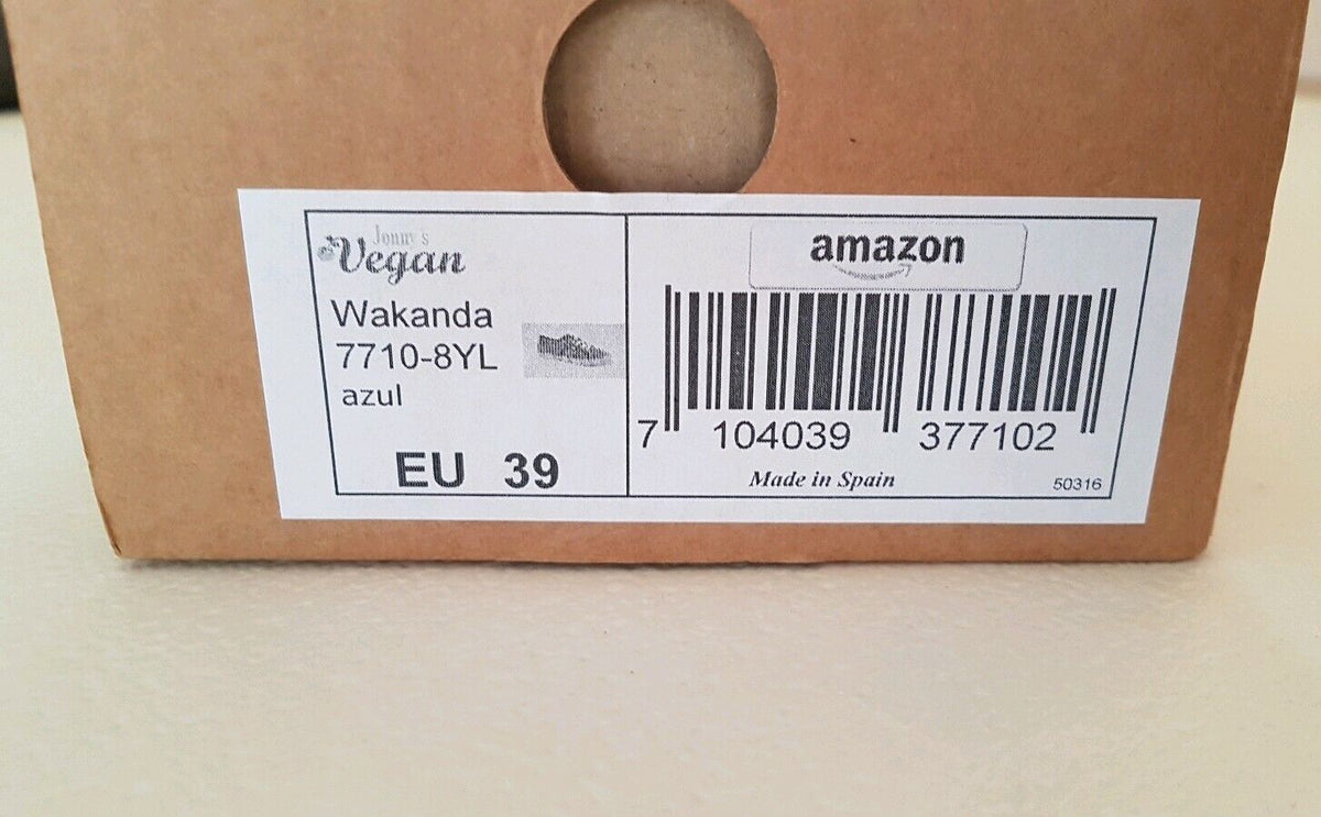 JONNYS VEGAN SHOES Women UK 5.5 EU 39 Wakanda Blue Canvas New In Box