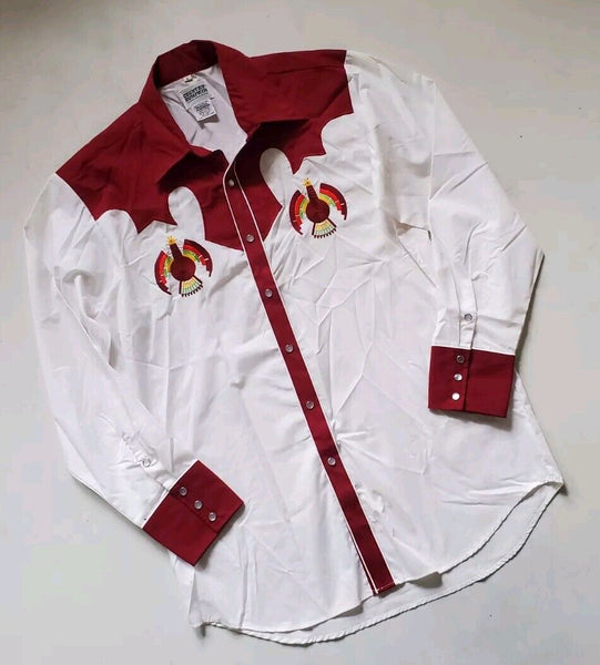 Vintage Western Shirt 70's Country Bumpkin White Burgundy Mens L New Never Worn