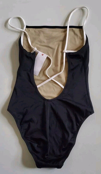 LACOSTE Swimming Costume Swimsuit 1 Piece Black Spellout Size XS New With Pouch